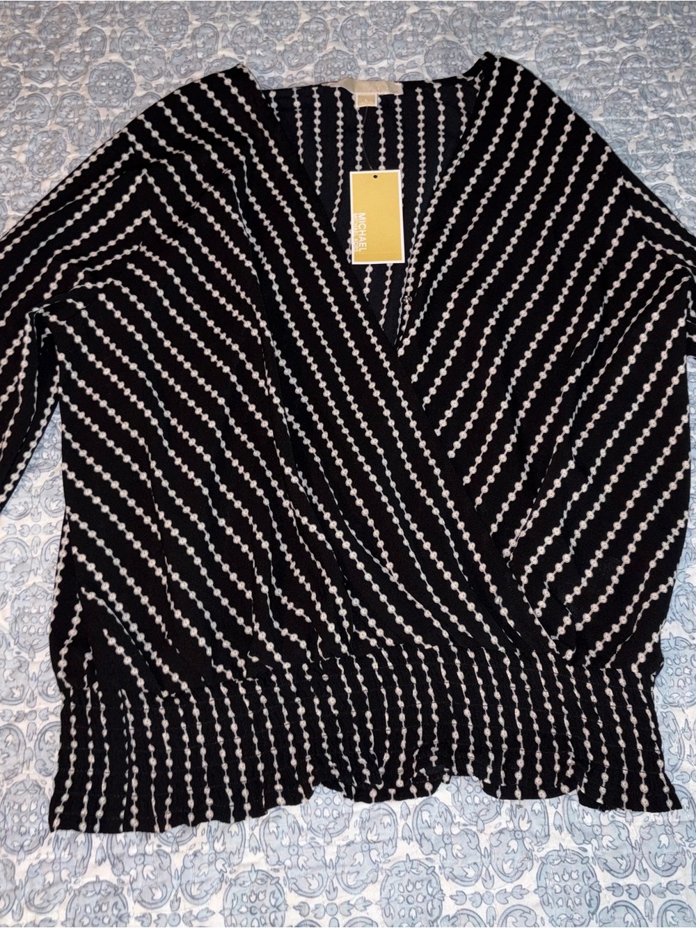 Women's Black and White Striped Wrap Top - cropped style Micheal Kors